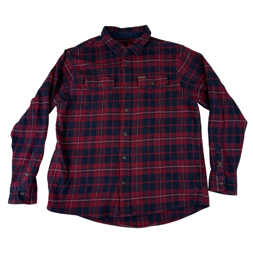 Orvis Flannel Shirt Mens XL Red Navy Plaid Cotton Button Down Side Pockets